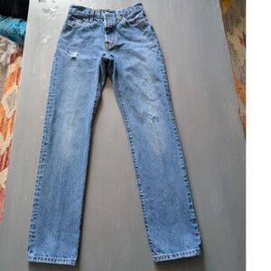 Levi's Premium 501 Distressed Straight Leg Jeans Medium Wash Denim W23 L30